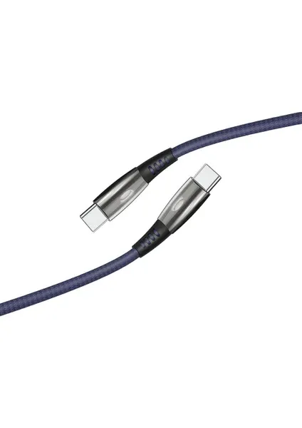 LINKTECH K645 PREMİUM TYPE-C TO TYPE-C ŞARJ VE DATA KABLOSU LED IŞIKLI 3A 1.2MT SİYAH