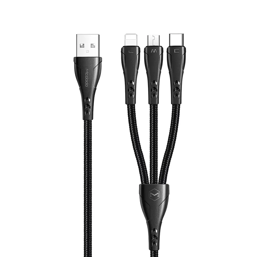 Mcdodo Ca-6960 3in1 Micro-lightning-type-c Şarj Kablosu 3a 1.2m-siyah