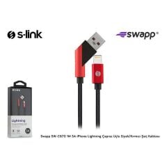 S-LİNK SWAPP SW-C670 3A LİGHTNING ÇAPRAZ UÇLU SİYAH/KIRMIZI ŞARJ KABLOSU -1M