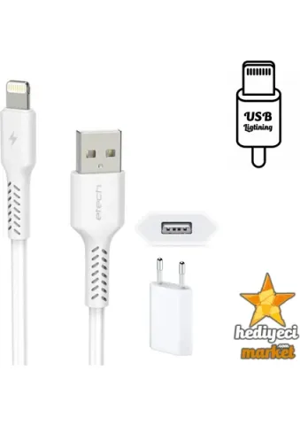 E-TECH ETC-002B 1.0A 5W LIGHTNING-USB ŞARJ SET