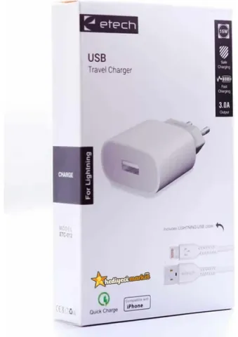 E-TECH ETC-012 3.0A 18W FAST LIGHTNING-USB ŞARJ SET
