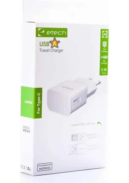 E-ECH ETC-014 2.1A 10W TYPE-C USB ŞARJ SETİ