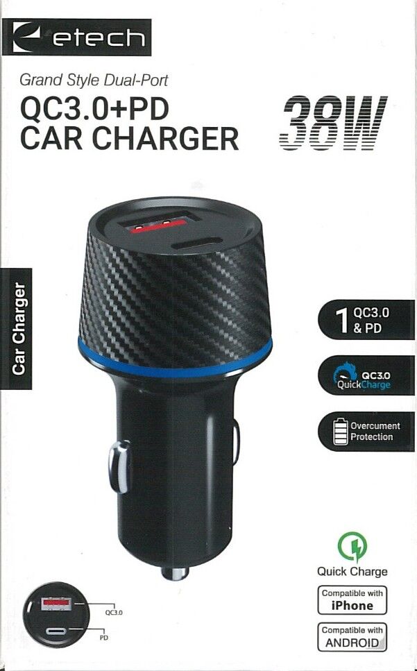 E-TECH ETC-008B 3 MA 38W CAR CHARGER