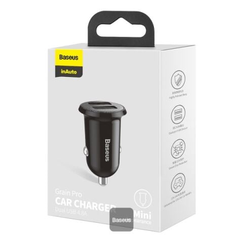 Baseus Grain Pro Dual Usb 4.8A Max Çıkışlı Hızlı Araç Şarj Başlık